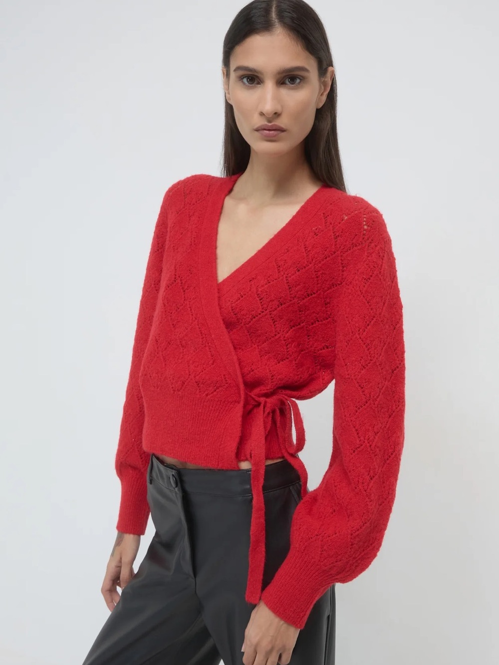 & Other Stories Red Wrap Pointelle Knit Sweater